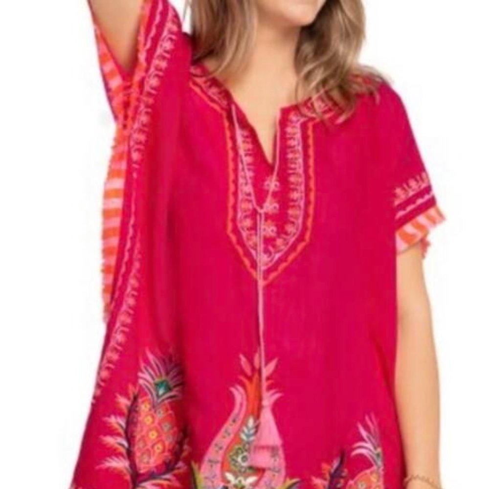 Spartina 449 Fuchsia Embroidered Kaia Kaftan Cover Up EUC
